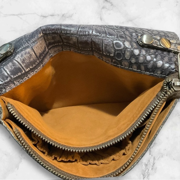 PATRICIA NASH Apricale Leather Convertible Croc Crossbody Purse Black Sliver - Picture 7 of 11